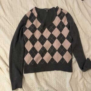 Apt. 9 Pink and Gray Argyle V-Neck Sweater